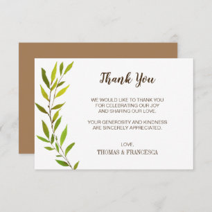Rustic Watercolor Greenery Wedding Thank You Card