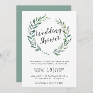 Rustic Watercolor Greenery Wreath Couples Shower Invitation