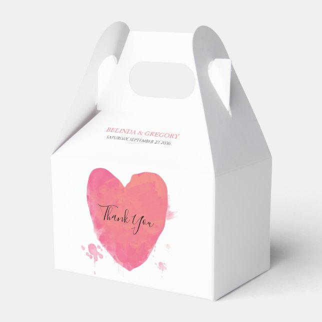 Rustic Watercolor Heart Wedding Favor Box (Front Side)