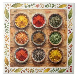 Rustic Watercolor Herbs and Spices Tile