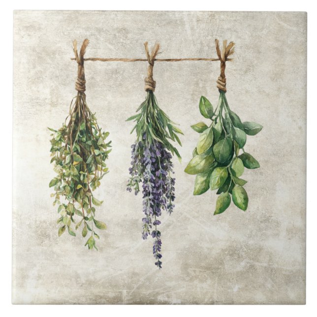 Rustic Watercolor Herbs Flowers  Tile (Front)
