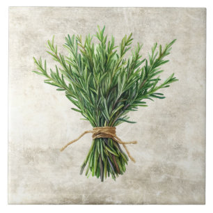 Rustic Watercolor Herbs Rosemary Tile