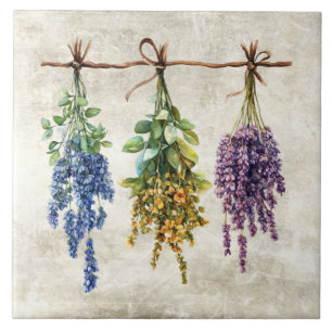 Rustic Watercolor Herbs with Twine Design Tile