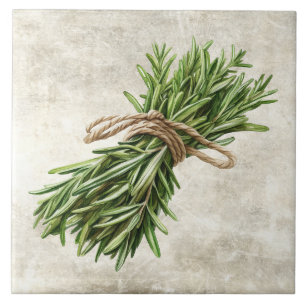 Rustic Watercolor Herbs with Twine Design Tile