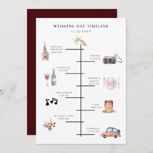 Rustic Watercolor Illustrated Wedding Day Timeline Program