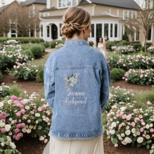 rustic watercolor illustration floral arrangement denim jacket