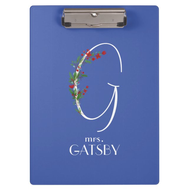 Rustic watercolor initial G teacher Clipboard (Front)