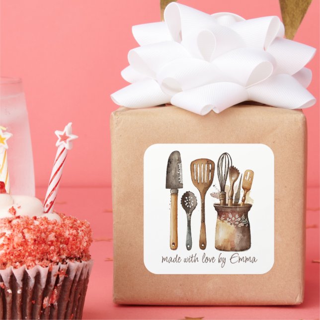 Rustic Watercolor Kitchen Utensils Food Label (Party)