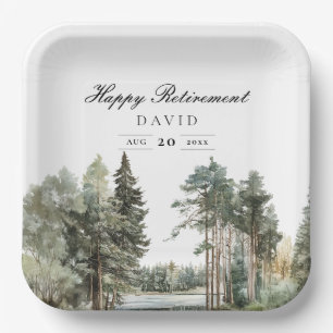 Rustic Watercolor Lake Forest Retirement Party Paper Plate