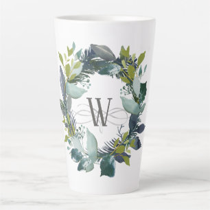 Rustic Watercolor Laurel Wreath Monogram Latte Mug
