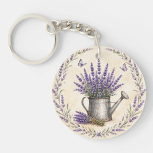 Rustic Watercolor Lavender Garden Keychain
