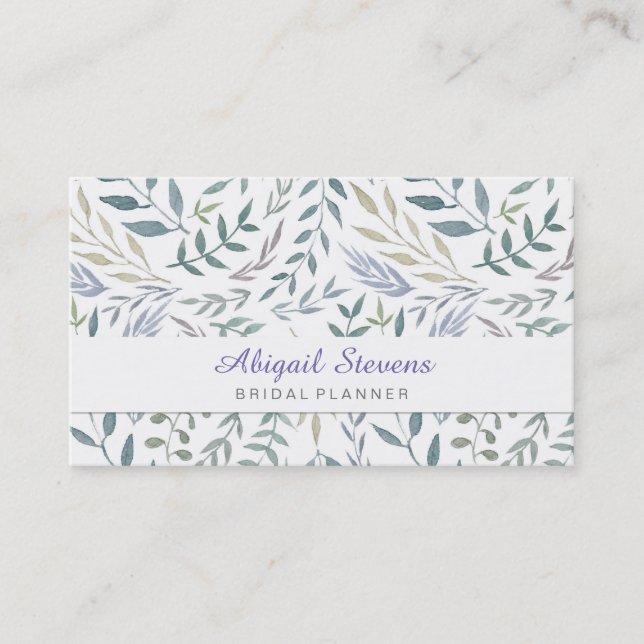 Rustic Watercolor Leaves and Foliage Business Card (Front)