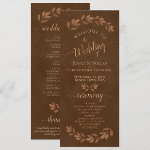 Rustic Watercolor Leaves Chestnut Brown Wedding Program