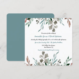 Rustic Watercolor Leaves Frame Wedding Invitations