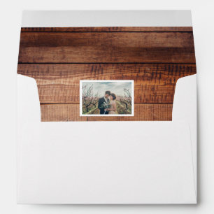 Rustic watercolor leaves monogram wood photo envelope