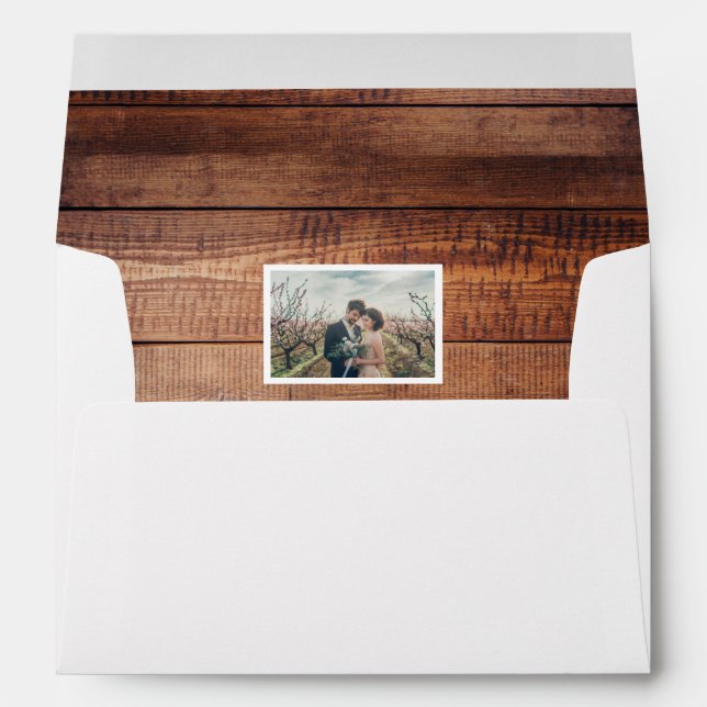 Rustic watercolor leaves monogram wood photo envelope (Back (Bottom))