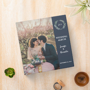 Rustic watercolor leaves navy blue Wedding album Binder