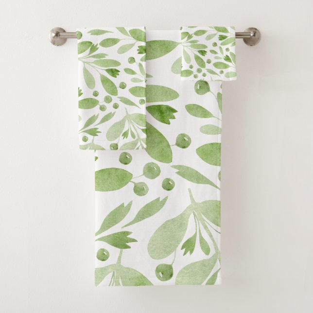  Rustic Watercolor Leaves Sage Green &White (En situation)