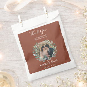Rustic watercolor leaves thank you photo wedding favour bag