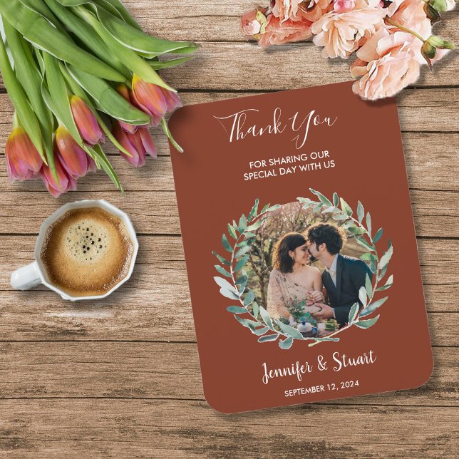 Rustic watercolor leaves Thank You photo wedding Magnet (Rustic watercolor leaves Thank You photo wedding Magnet. You can add your own text to personalize.)