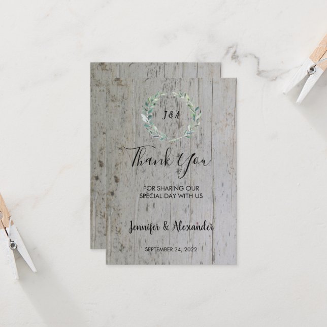 Rustic watercolor leaves wood Thank you wedding Invitation (Front/Back In Situ)