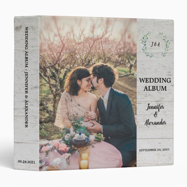 Rustic watercolor leaves wood Wedding album 3 Ring Binder (Front/Spine)