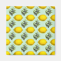 Rustic Watercolor Lemon and Olives Pattern Magnet