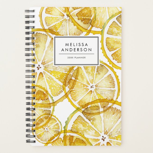 Rustic Watercolor Lemon Slices Pattern Planner (Front)