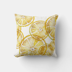 Rustic Watercolor Lemon Slices Pattern Throw Pillow