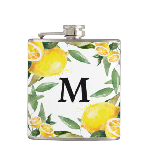 Rustic Watercolor Lemon Wedding Flask