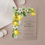 Rustic Watercolor Lemons 60th Birthday<br><div class="desc">This beautiful Mediterranean themed acrylic 60th birthday party invitation exudes rustic charm. It features a cascading arrangement of fresh watercolor lemons in citrus yellow and green with white blossoms. It makes a beautiful choice for birthday celebrations at any age and has a bright and cheerful colour scheme evoking happiness and...</div>