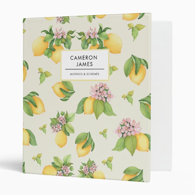 Rustic Watercolor Lemons and Greenery Pattern  Binder (Front/Inside)