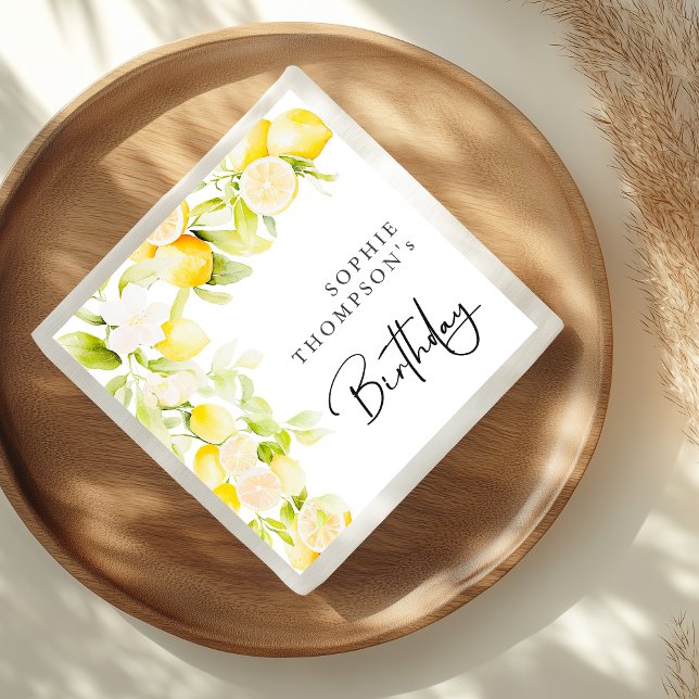 Rustic watercolor lemons birthday napkin (Creator Uploaded)