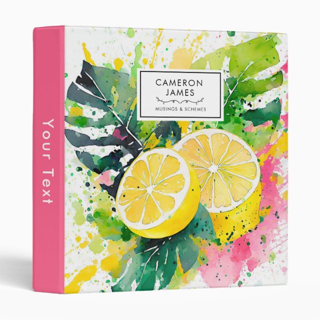 Rustic Watercolor Lemons Splash  Binder (Front/Spine)
