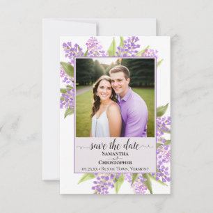 Rustic Watercolor Lilacs & Photo Lavender Wedding Save The Date