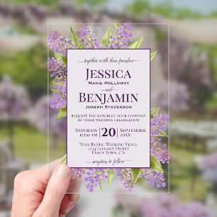 Rustic Watercolor Lilacs Stylish Text Wedding Acrylic Invitations