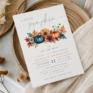 Rustic Watercolor Little Pumpkin Fall Baby Shower Invitation