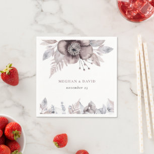 Rustic Watercolor Mauve Floral Botanical Wedding Napkin