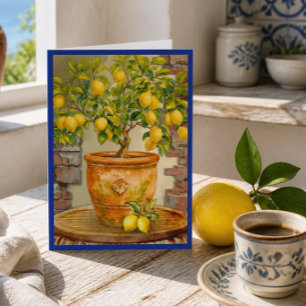 Rustic Watercolor Mediterranean Lemon Tree Card