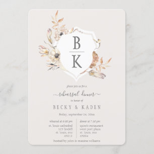 Rustic Watercolor Monogram Crest Rehearsal Dinner Invitation