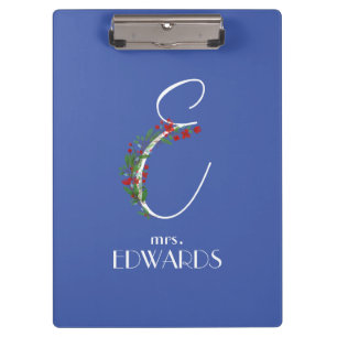 Rustic watercolor monogram E teacher Clipboard
