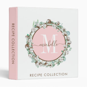 Rustic Watercolor Monogram Wreath Kitchen Recipe Binder