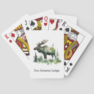 Rustic Watercolor Moose Custom Cabin Forest Playing Cards