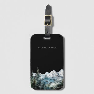 Rustic watercolor mountain custom luggage tag