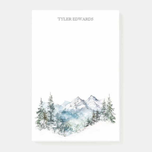 Rustic watercolor mountain custom post-it notes (Front)