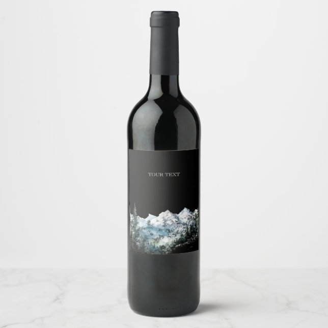 Rustic watercolor mountain custom wine label (Front)