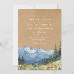 Rustic Watercolor Mountain Floral Photo Wedding Invitation