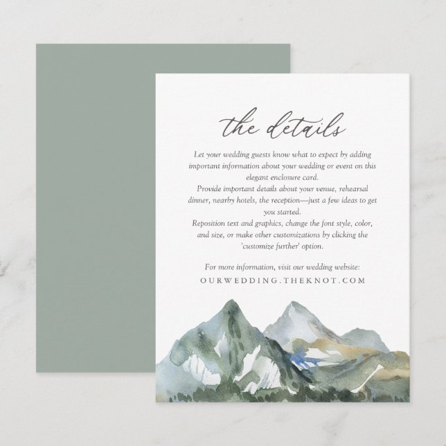 Rustic Watercolor Mountain Forest Wedding Details Enclosure Card (Front/Back)