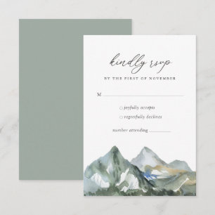 Rustic Watercolor Mountain Forest Wedding RSVP Card