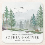 Rustic Watercolor Mountain Green Pine Tree Wedding Square Paper Coaster<br><div class="desc">Rustic Watercolor Mountain Green Pine Tree Wedding Square Paper Coaster</div>